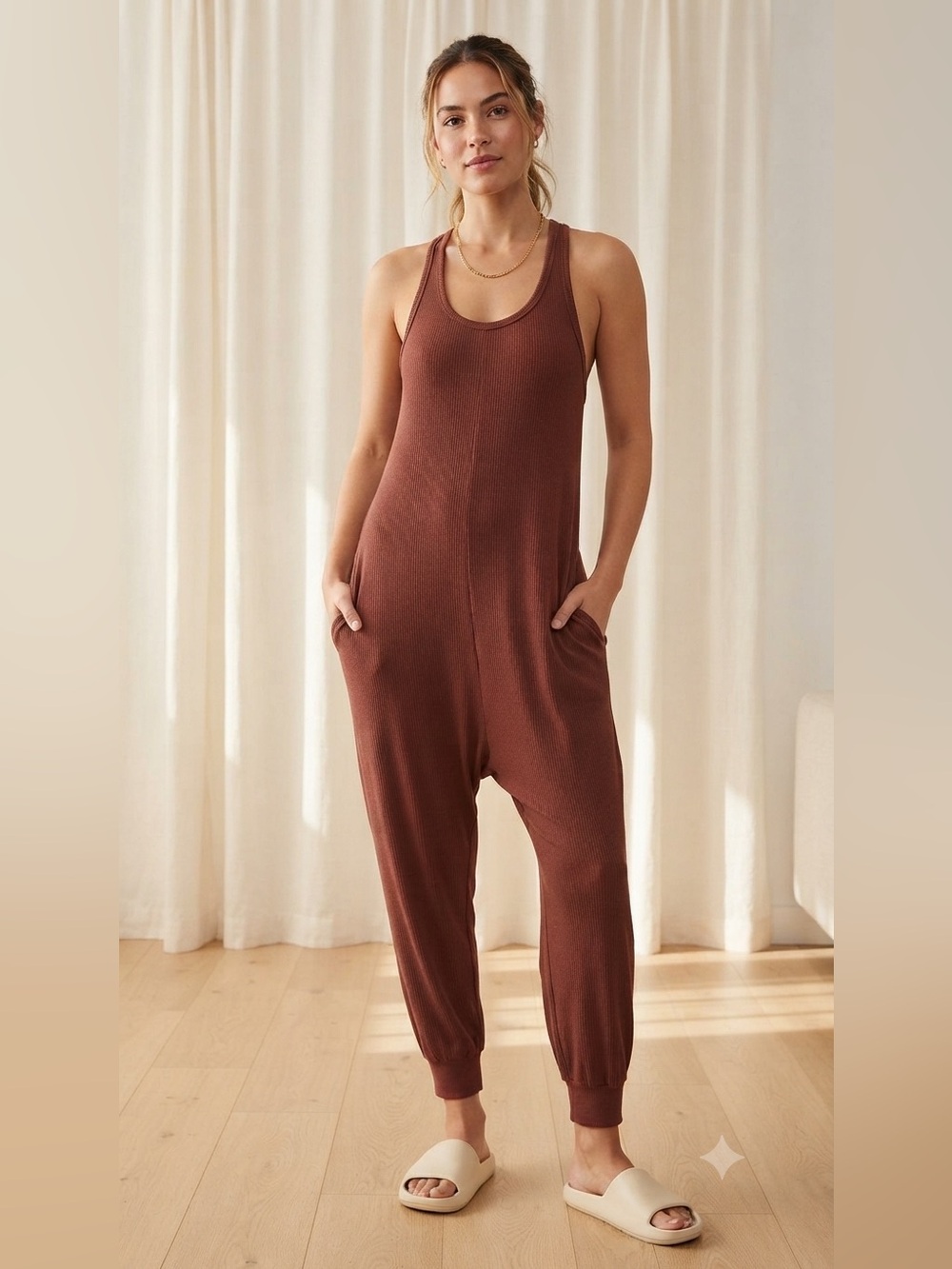 🤎 Aerie Ribbed Racerback Jumpsuit / Romper
 (XS TP) 🤎